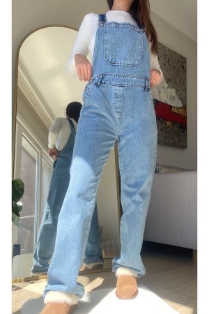 Kadın Askılı Mavi Jeans (Denim) Slopet Tulum