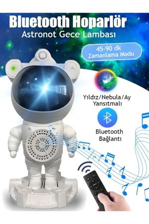 Astronot Bluetooth Hoparlör Galaxy Bulutsusu Ay Tavan Gökyüzü Projektör Zamanlayıcı Gece Lambası