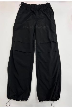 Paraşüt Kumaş Yumuşak Dokulu Bol Kesim Kadın Lastikli Siyah Pantolon
