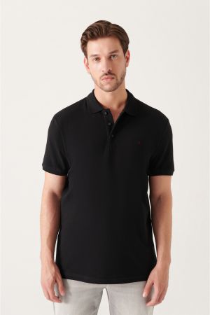 Erkek Siyah %100 Pamuk Serin Tutan Regular Fit Polo Yaka T-shirt E001004