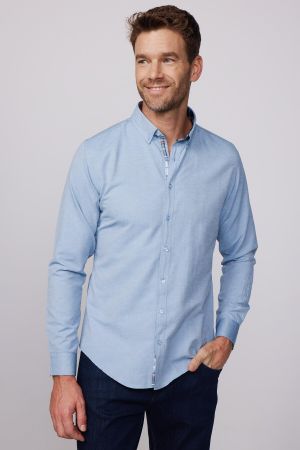 Slim Fit Uzun Kollu Düğmeli Yaka Pamuklu Kolay Ütü Düz Erkek Gömlek