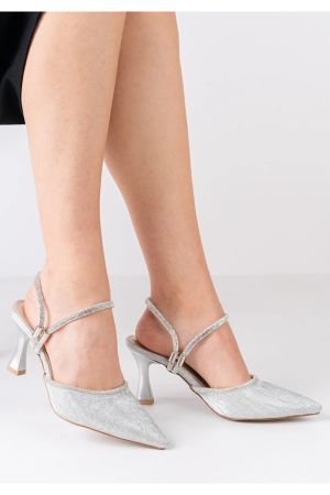 Kadın Gümüş Taş Detaylı Topuklu Stiletto Abiye Ayakkabı
