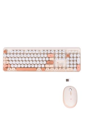 Renkli Tuşlu Kablosuz Fildişi Q Türkçe Klavye+Mouse Seti