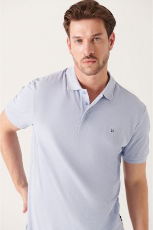 Erkek Açık Mavi %100 Pamuk Serin Tutan Regular Fit Polo Yaka T-shirt E001004