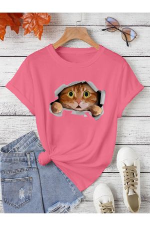şaşırmış kedi baskılı T-shirt büyük beden