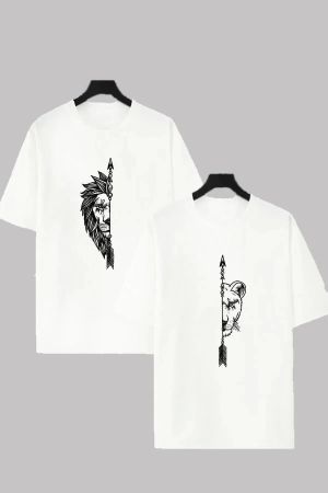 aslan ve kaplan baskılı t-shirt 2li komisyon oversize T-shirt paketi