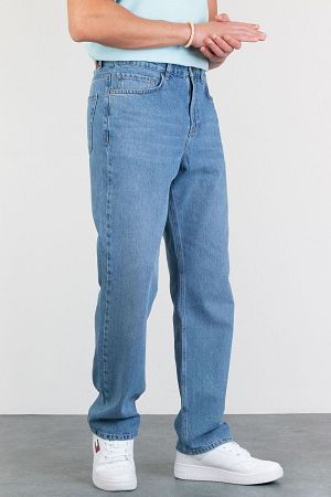 Erkek Açık Mavi Straight Baggy Fit Bol Kesim %100 Pamuk Denim Loose Jeans Kot Pantolon Chris