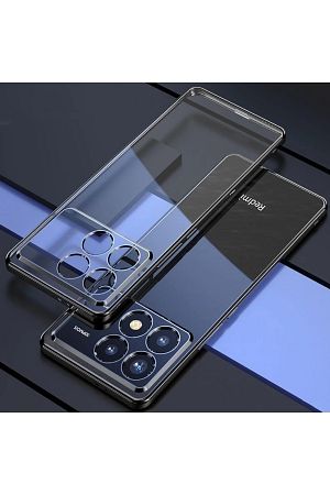 Xiaomi Poco X6 Pro Kılıf Tam Kamera Lens Korumalı Metalik Parlak Renkli Kenar Yumuşak Silikon Şeffaf