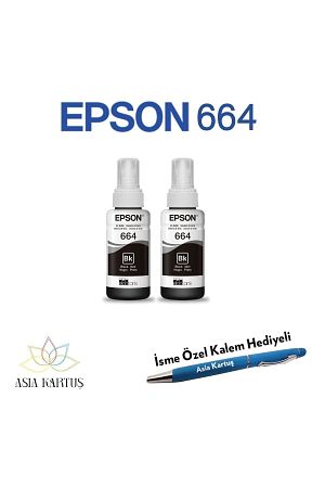 EcoTank L3050 Yazıcı için Epson 6641 Mürekkep Kartuşu (6641 2Li Siyah) ve Adınıza Özel Kalem Hediye