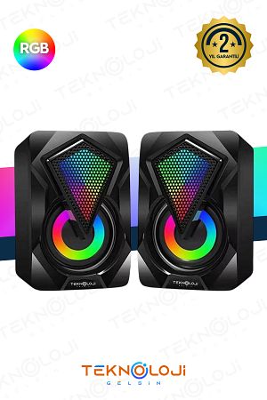 Bilgisayar Hoparlörü Led Işıklı Rgb Laptop Pc Uyumlu 1+1 Speaker