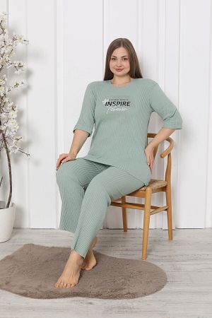 Büyük Beden Kadın Pijama Takımı Inspire Yeşil