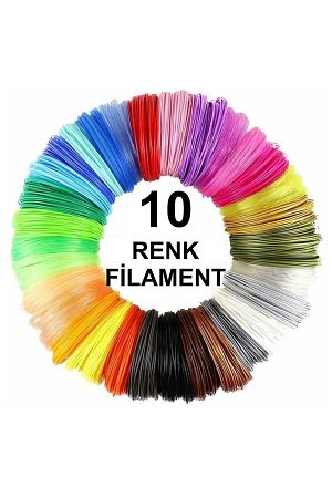 (SADECE FİLAMENT) 3d Pen Filament Pla 1.75mm Pla 10 Renk X 5 Metre 3 Boyutlu Kalem Plastiği Flamenti