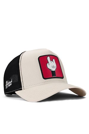 V1 Trucker Parmak - 1ks Kod Logolu Unisex Bej-siyah Şapka (CAP)