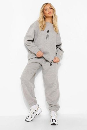 3 Iplık Eşofman Takımı Sweatshirt Jogger - Baskılı Oversize Şardonlu Kapüşonlu