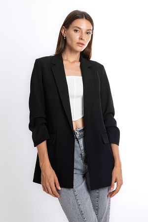 Önü Düğmesiz Kol Detaylı Astarlı Blazer Ceket