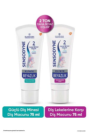 Klinik Beyazlık Güçlü Diş Minesi 75ml + Cay,Kahve ve Tütün Lekelerine Karşı Diş Macunu 75ml