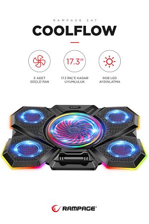 S47 Coolflow 5 Adet Kırmızı Led Fan 1 Usb 7 Farklı Kademe Ayarı 10'' 17.3'' Notebook Soğutucu