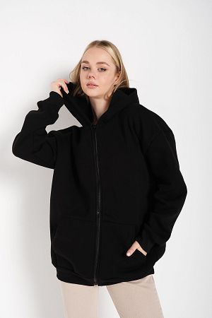 Kadın Siyah Oversize Sweatshirt Fermuarlı