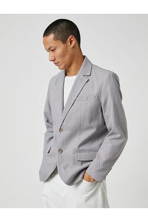 Basic Blazer Ceket Geniş Yaka Düğmeli Cep Detaylı