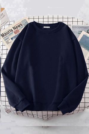 Unisex Lacivert Bisiklet Yaka Sweatshirt