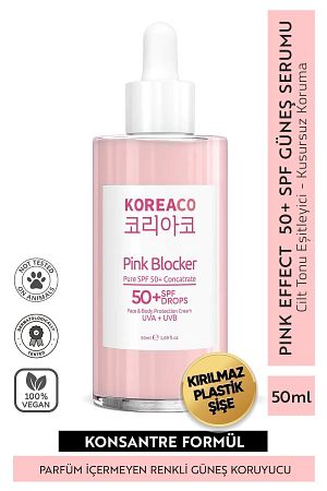 Blocker Pink %100 Saf SPF 50+ Ton Eşitleyici Yüksek UVB+UVA Korumalı 50ml Güneş Serumu