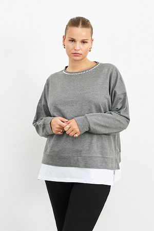 ANTRASİT YAKASI İNCİLİ SWEATSHIRT