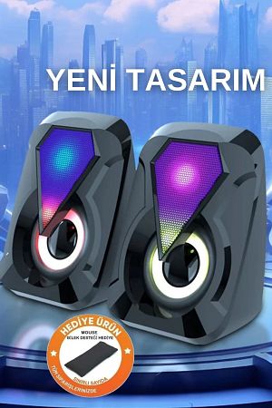 Bilgisayar Hoparlörü Rgb Led Işıklı Gaming Oyuncu Hoparlörü 3.5mm Jack Usb Speaker 1+1 Ses Sistemi