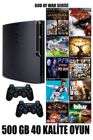 Sony Playstation 3 Slim 500 Gb ( Yenilenmiş ) 2 Kablosuz Kol 40 Dijital Oyun Garantili Ürün