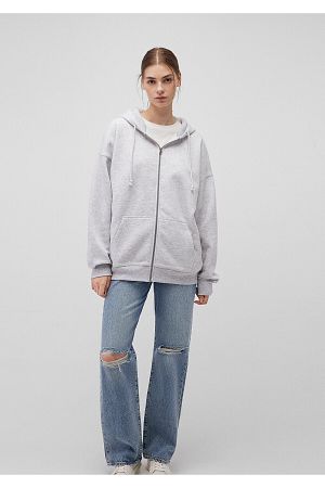 Kapüşonlu Fermuarlı Gri Sweatshirt 1610221-80196