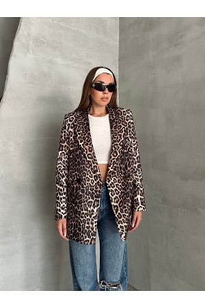 Leopar Desenli Kadın Blazer Ceket