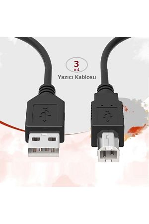 Yazıcı Kablosu Usb 2.0 Printer Ara Bağlantı Kablosu Tüm Yazıcılara Uyumlu 3 Metre