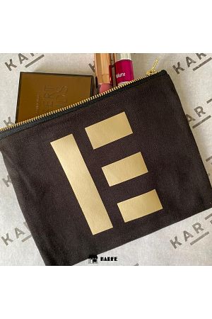 Kişiselleştirilebilir Monogram Gold Baskı Clutch Çanta Siyah