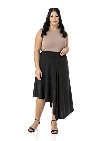 Plus Size Asymmetric Cut Zip Fastened Skirt