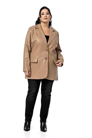 Plus Size Flap Pocket Buttoned Lined Leather-Look Jacket