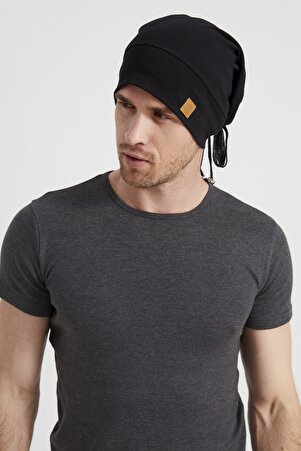 Erkek Siyah, Ip Detaylı Özel Tasarım 4 Mevsim Şapka Bere Buff -ultra Yumuşak Doğal Penye Kumaş