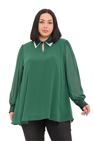 Plus Size Collar Double-Layer Chiffon Lined Blouse
