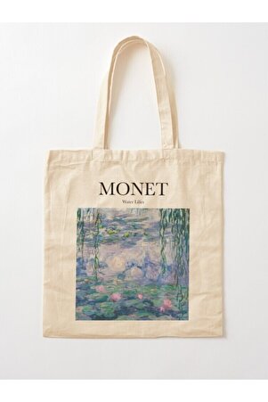 Monet - Zambaklar Baskılı Ham Bez