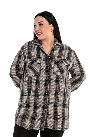Plus Size Chest Flap Pocket Side-Slit Plaid Shirt Jacket