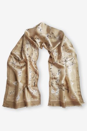 Almond Beige %100 Ipek Fular 26*130cm 'art On Silk'