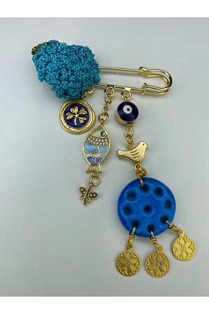 Süryani Nazar Boncuklu Balıklı Mavi Yaka Nazarlık