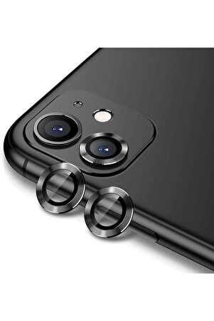 Iphone 11/12/12 Mini Uyumlu Alüminyum Alaşım Tempered Glass Kamera Lens Koruyucu(2'li Set) Siyah