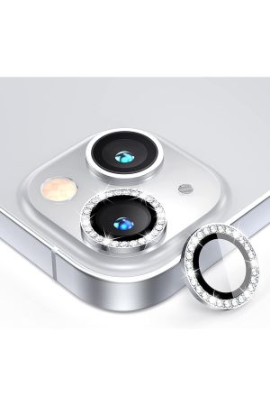 İphone 13/13 Mini Uyumlu Swarowski Taşlı Tempered Glass Kamera Lens Koruyucu(2'li Set) Gümüş