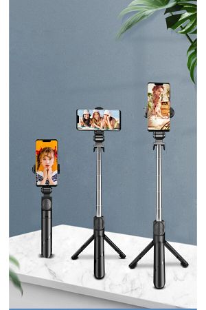 Siyah Kablosuz Kumandalı Telefon Selfie Çubuğu Ayaklı Tripod Bluetooth