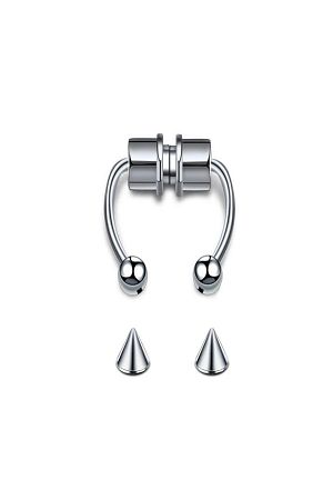 Mıknatıslı Fake Gri Septum Piercing Paslanmaz Çelik Top Ve Sivri Uç Birarada