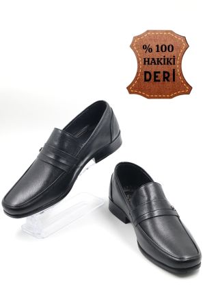 Erkek Hakiki Deri Siyah Klasik Günlük Baba Ayakkabısı