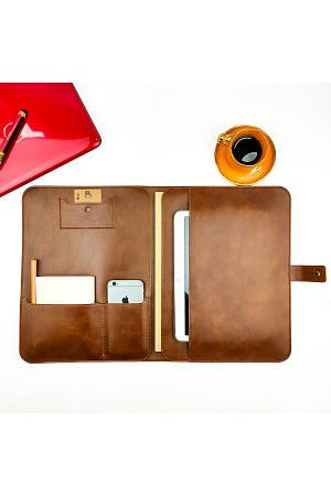 M2 13-14 Inç Macbook Pro-air Deri Organizer Evrak Çantası Tablet Kılıfı Kahverengi