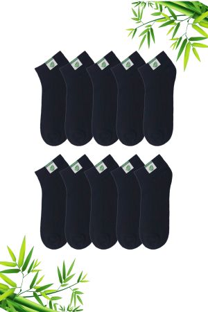 10 Çift Erkek Siyah Bambu Patik Kısa Çorap