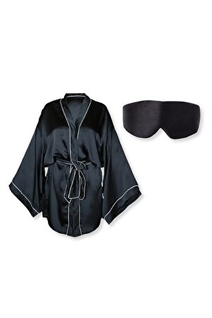 Kimono & Sabahlık Siyah %100 Ipek Uyku Maskesi Göz Bandı Siyah