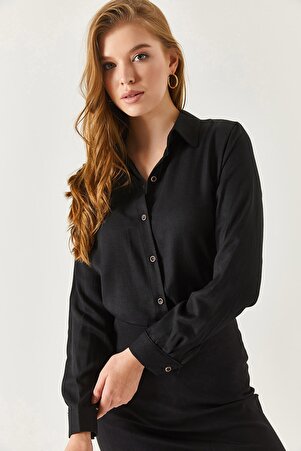 Kadın Siyah Uzun Kollu Düz Gömlek ARM-18Y001176