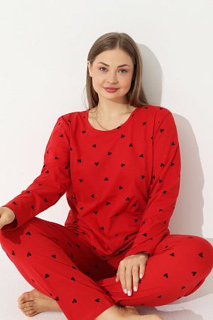 Kırmızı Curve Büyük Beden Battal Boy Pamuklu Pijama Takımı